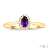 5x3 MM Oval Shape Amethyst and 1/20 Ctw Single Cut Diamond Halo Semi-Precious Ring in 14K Yellow Gold